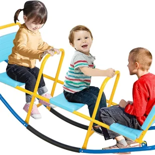 Huśtawka Wahadłowa z 3 Siedziskami dla Dzieci, Interaktywna Drabinka dla 2/3 Dzieci, 137 × 40 × 59,5 cm (Niebieska) - Place zabaw Huśtawka Wahadłowa z 3 Siedziskami dla Dzieci, Interaktywna Drabinka dla 2/3 Dzieci, 137 × 40 × 59,5 cm (Niebieska) - Place zabaw - miniaturka - grafika 1