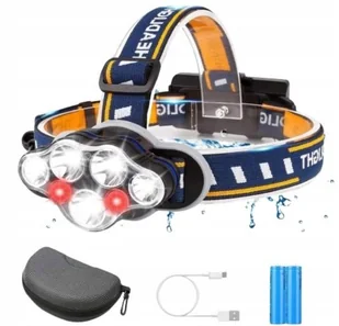 CZOŁOWA LATARKA LED + MOCNA WODOODPORNA | USB AKMULATOR LAMPA PRO 5000 LMm - Latarki - miniaturka - grafika 1