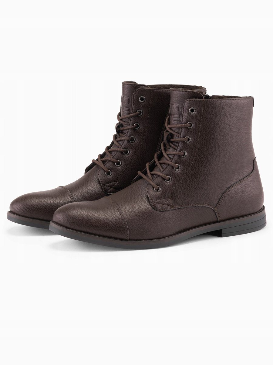 Buty męskie z ekoskóry z wysoką cholewką ciemnobrązowe V2 OM-FOBO-0172 r 41