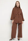 Komplety damskie - Brązowy Komplet Garniturowy Dwurzędowa Marynarka Oversize i Szerokie Spodnie Tevalda - miniaturka - grafika 1