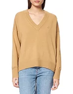 Swetry damskie - Tommy Hilfiger Damski sweter wełniany Blend V-nk, Krajobraz khaki, XXL - miniaturka - grafika 1