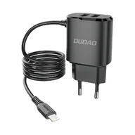 Ładowarki do telefonów - Dudao ładowarka sieciowa 2x USB z wbudowanym kablem Lightning 12 W czarny (A2ProL black) - miniaturka - grafika 1