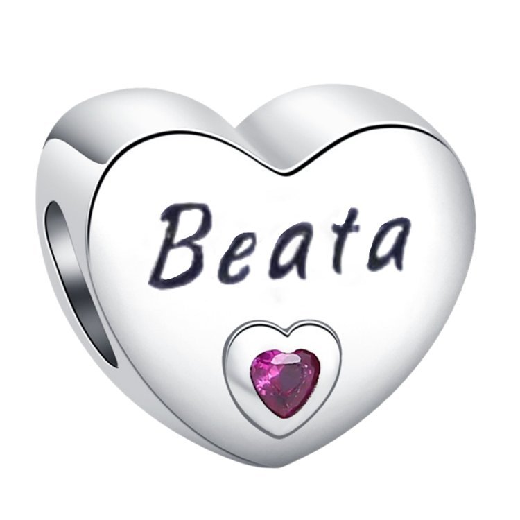 Zawieszka Charms SREBRO 925 Koralik Imię Beata Serce