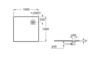 Roca AP1033E83E801400 TERRAN Brodzik kwadratowy 1000 x 1000 mm SYFON W KPL CZARNY - Syfony - miniaturka - grafika 1