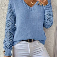 Swetry damskie - TEMU Elegancka Bluzka z Koronką dla Kobiet - Półprzezroczysty Jednolitym Kolorze, Pranie w Praniu Maszynowym, Wiosenno-Jesienny Element Warstwowy do - miniaturka - grafika 1