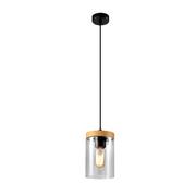 Lampy sufitowe - Wels lampa wisząca 1X40 czarny+drewniany klosz dymiony 31-21984 - miniaturka - grafika 1