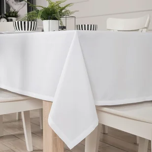 Gotowy obrus z tkaniny wodoodpornej o fakturze płótna, wykończony listwą, kolor biały, Aruba, rozmiar: 130x180 cm - Obrusy i serwetki - miniaturka - grafika 1