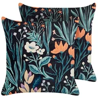 Poduszki dekoracyjne - 2 poduszki dekoracyjne welurowe w kwiaty 45 x 45 cm czarno-zielone OSMUNDA - miniaturka - grafika 1