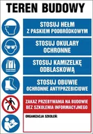 Okulary ochronne - Tablica Teren budowy stosuj hełm okulary kamizelkę buty 30x42cm PCV 1mm - miniaturka - grafika 1