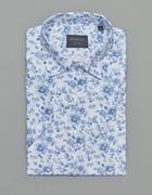 Koszule męskie - koszula męska canosa krótki rękaw biała w niebieskie kwiaty slim fit 00288 - miniaturka - grafika 1