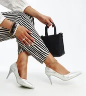 Półbuty damskie - Srebrne metaliczne szpilki ze skórzaną wkładką Paume-38 - miniaturka - grafika 1