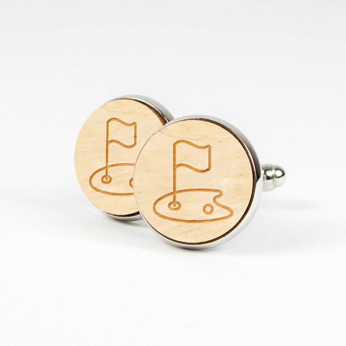 Spinki do mankietów drewniane - Dołek golfowy