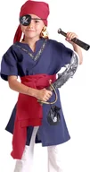 Kompasy - Dziecięcy kostium pirata z chustą na głowę, piracką szarfą, opaską na oko, szablą, lornetką, kompasem i mapą skarbów czerwony - miniaturka - grafika 1