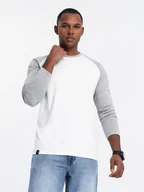 Koszulki męskie - Longsleeve męski wygodny bawełna biało-szary Ombre OM-LSCL-0105 V5 roz. XL - miniaturka - grafika 1