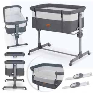 Łóżeczko Dziecięce Składane Turystyczne Niemowlęce Kółka 0-5m 9kg Szare - Łóżeczka i kojce - miniaturka - grafika 1