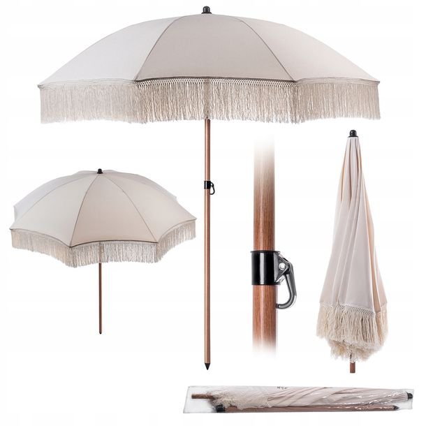 Parasol Ogrodowy Balkonowy 180cm Składany Taras Regulowany Z Frędzlami Boho
