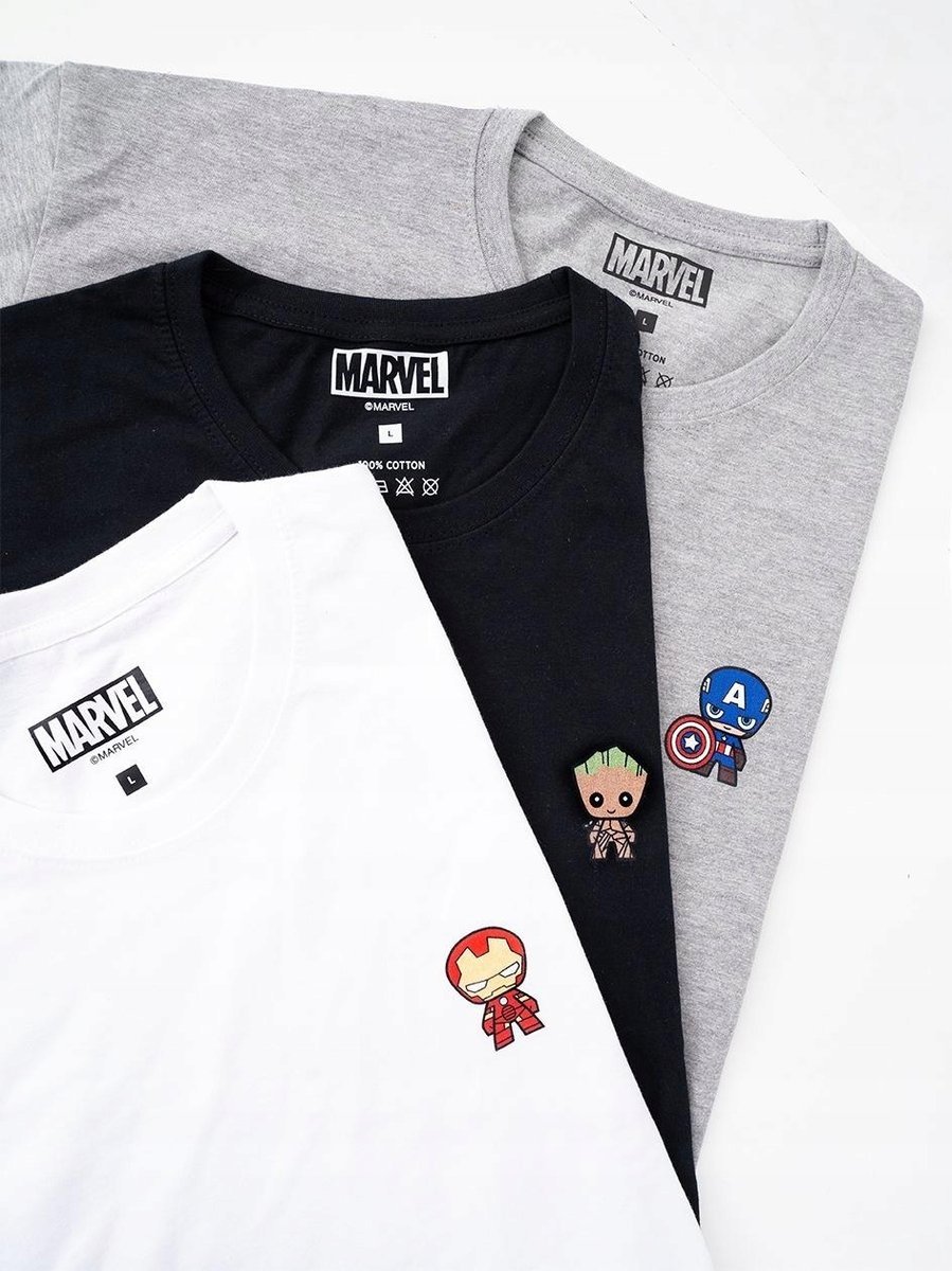 T-SHIRT Zestaw 3 SZTUK KOSZULKA DAMSKA KOLORY MARVEL MINI GROOT IRON MAN S