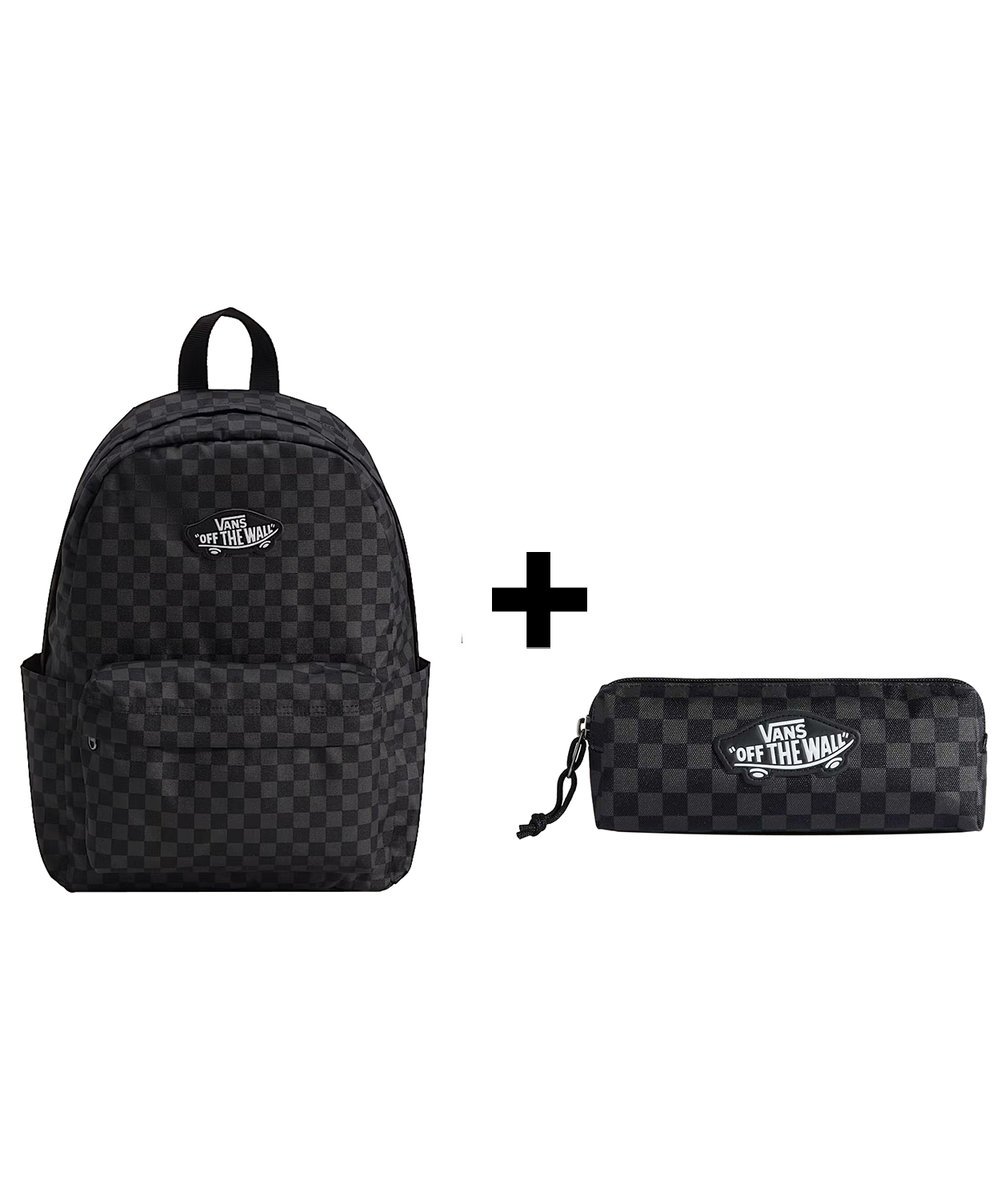 Zestaw Vans - Plecak dziecięcy OLD SKOOL GROM CHECK VN000J3KBA5 + Piórnik OLD SKOOL PENCIL POUCH VN000H58BA5 Black/Charcoal ONE SIZE