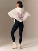 Bluzy damskie - 4F Bluza dresowa loose z kapturem damska - beżowa S - miniaturka - grafika 1