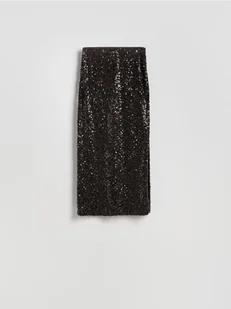 Reserved - Cekinowa spódnica midi - ciemnobrązowy - Spódnice - miniaturka - grafika 1