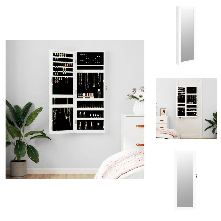 vidaXL Szafka na biżuterię z lustrem do montażu na ścianie biała 37,5x10x106 cm - Lustro