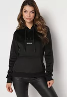 Bluzy damskie - Czarna Welurowa Bluza Kangurka z Polarową Podszewką i Napisem Memisia - miniaturka - grafika 1