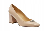 Czółenka - GUESS CZÓŁENKA BEŻOWE SKÓRA NATURALNA LAKIEROWANE Z ĆWIEKAMI 40 GMB - miniaturka - grafika 1