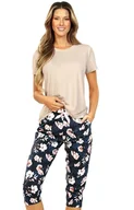 Piżamy damskie - Piżama damska z krótkim rękawem 025, Kolor beżowo-granatowy, Rozmiar M, Wies-MANN - Intymna - miniaturka - grafika 1