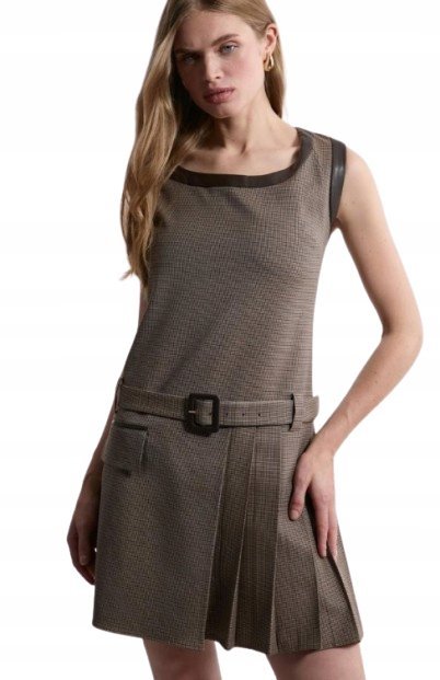 KAREN MILLEN SUKIENKA ROZKLOSZOWANA BEZ RĘKAWÓW DLA NISKICH 38 B1C