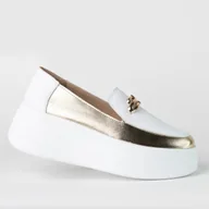 Półbuty damskie - Mokasyny damskie skóra GOODIN GD-LX1073 platforma lekkie biało/złote 41 - miniaturka - grafika 1