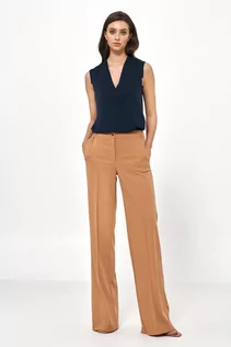 Spodnie damskie - Karmelowe spodnie loose cut - grafika 1