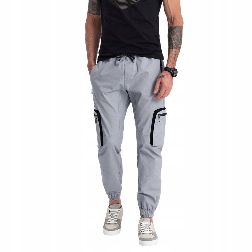 Spodnie męskie JOGGERY cargo jasnoszare V8 OM-PAJO-0135 S