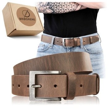 Męski Pasek Skórzany Brązowy do Jeansów Szeroki Pas do Spodni Klamra 110cm
