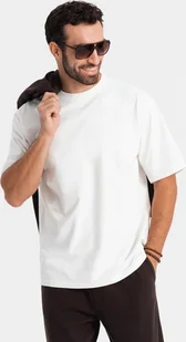 Męski bawełniany t-shirt LOOSE FIT z okrągłym dekoltem kremowy V2 OM-TSBC-0234 XL - Koszulki męskie - miniaturka - grafika 1