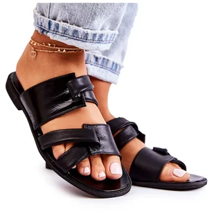 Skórzane Wygodne Klapki Damskie Maciejka 05549-01 Czarne - Klapki i japonki damskie - miniaturka - grafika 1