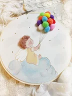 Pamiątka Chrztu Świętego - Aniołek z balonikami, obrazek na pamiątkę Chrztu dla dziecka - miniaturka - grafika 1