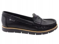 Mokasyny damskie - Mokasyny półbuty Nessi 76506 Skóra Czarny - miniaturka - grafika 1