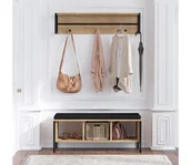 Wieszaki i stojaki - Wieszak ścienny SHANA 24x100 cm + szafka na buty 43x100 cm brąz/czarny - miniaturka - grafika 1