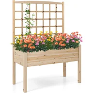 Donice - Podwyższona Grządka Ogrodowa z Kratką, Drewniana Skrzynka na Kwiaty z Nóżkami, do Roślin Pnących, Warzyw, Kwiatów, 119 x 60 x 160 cm (Naturalna) - miniaturka - grafika 1