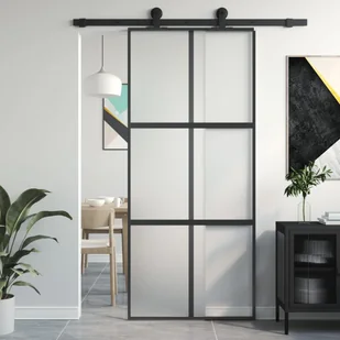 Drzwi przesuwne, czarne, 90x205 cm, szkło hartowane, aluminium 8721012120426 - Drzwi wewnętrzne - miniaturka - grafika 1