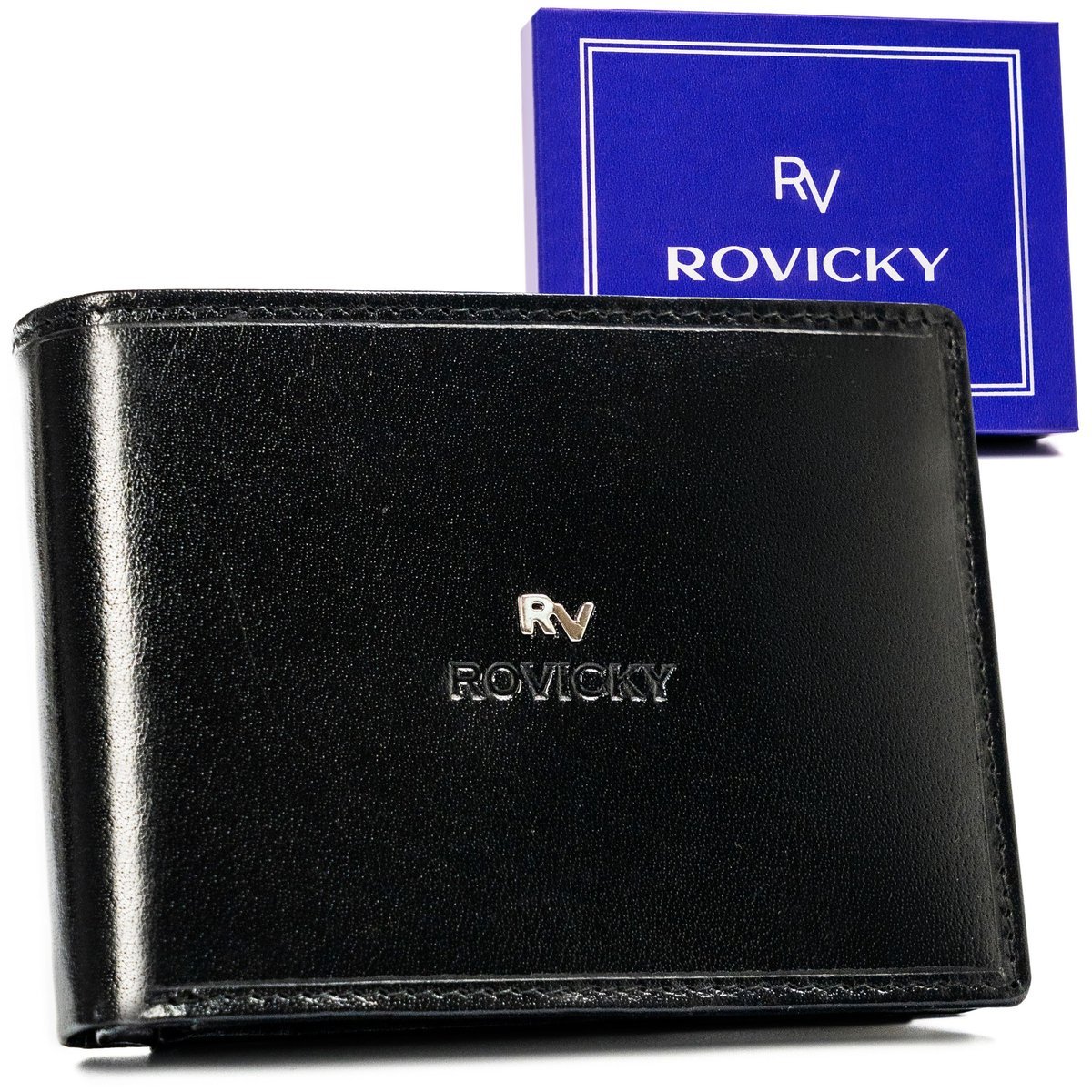 Elegancki portfel męski ze skóry naturalnej z ochroną kart RFID Rovicky, czarny