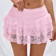 Spódnice - TEMU Europejska i stylowa spódniczka na imprezę, wielowarstwowa tort, krótka spódniczka, seksowna koronkowa spódniczka damska - miniaturka - grafika 1