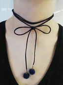 Naszyjniki - CHOKER GRANATOWY kokardka sznurek SZNURÓWKI POMPON - miniaturka - grafika 1