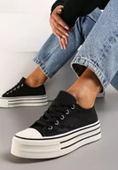 Trampki damskie - Czarne Koronkowe Trampki Przed Kostkę na Platformie Lilama - miniaturka - grafika 1