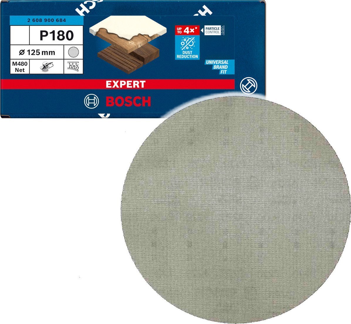 Bosch Szlifierka Expert M480 mesh structure sanding sheet 125mm, K180 50 pieces, for eccentric sanders
