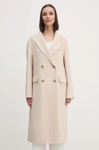 Tommy Hilfiger płaszcz wełniany kolor beżowy przejściowy dwurzędowy WW0WW42621 - Płaszcze damskie - miniaturka - grafika 1