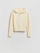 Swetry damskie - Reserved - Kardigan z kapturem - kremowy - miniaturka - grafika 1