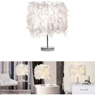 Lampy stojące - Lampa stołowa z piórami, biała lampa przy łóżku, abażur z piór, lampka nocna, biurko, kreatywny abażur, dekoracyjny - miniaturka - grafika 1