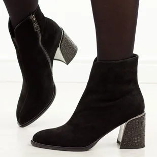 Czarne skórzane botki damskie na słupku Vinceza 66801 - Botki damskie - miniaturka - grafika 1