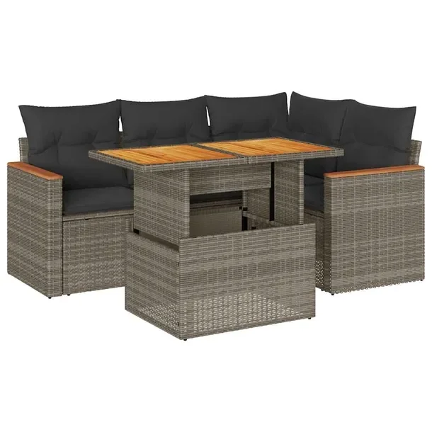 Zestaw mebli ogrodowych modułowych szary rattan PE 55 x 62 x 69 cm